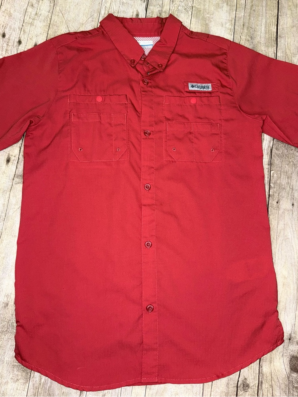 Boys XL (18/20) Columbia Heather Red Short sleeved Button-down Fishing Shirt